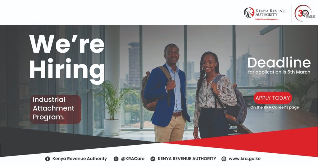 KRA Industrial Attachment 2026: Apply for May to July Intake (Stipend: KShs. 7,000)