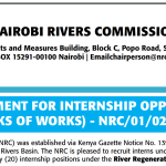 The Nairobi Rivers Commission (NRC) is Hiring Clerk of Works Interns (20 Positions)