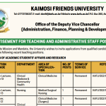 Kaimosi Friends University (KAFU) Announces 20 Teaching and Administrative Staff Recruitment 2026; How to Apply