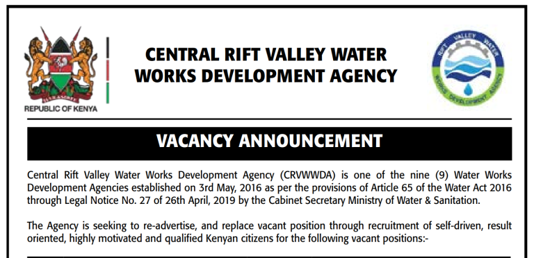 Central Rift Valley Water Works Agency Announces 2026 Recruitment: 11 Vacancies Available; How to Apply