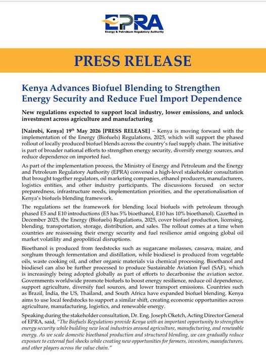 Kenya Advances Biofuel Blending to Cut Fuel Import Dependence