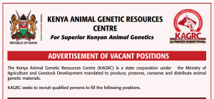Kenya Animal Genetic Resources Centre Announces 2026 Recruitment: 21 Vacancies Available Positions; How to Apply