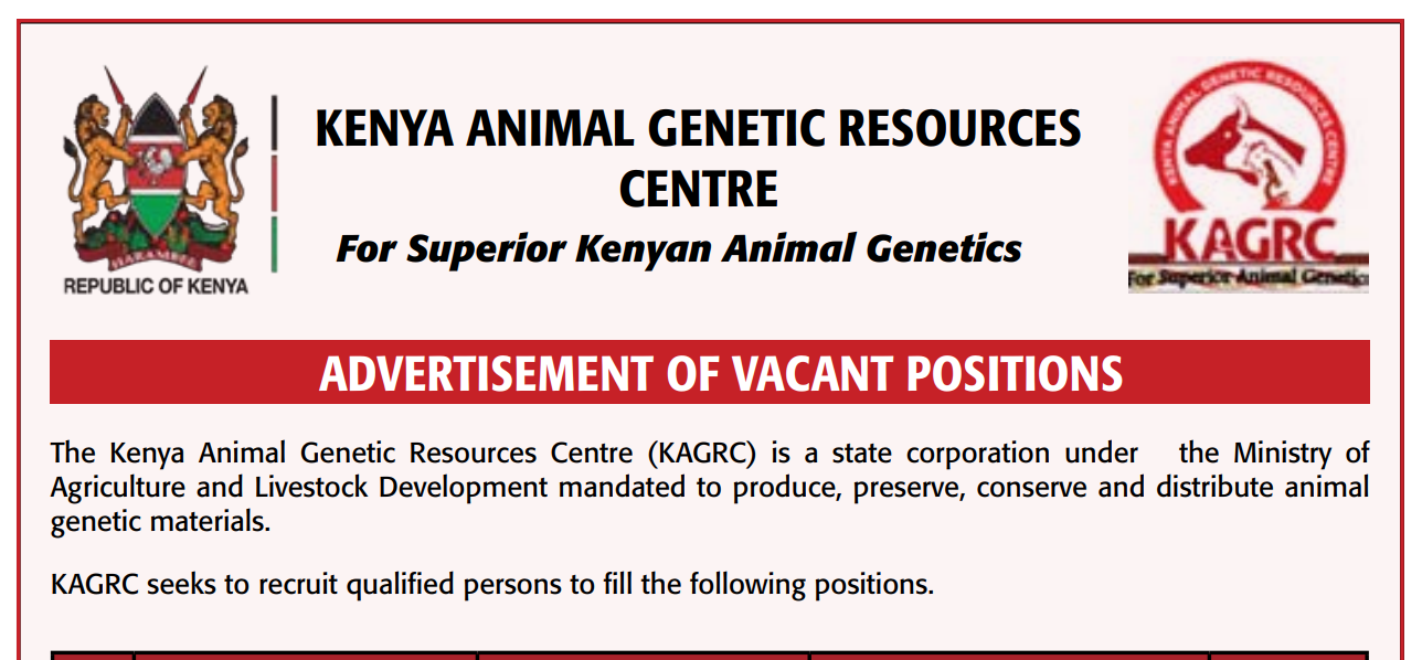 Kenya Animal Genetic Resources Centre Announces 2026 Recruitment: 21 Vacancies Available Positions; How to Apply