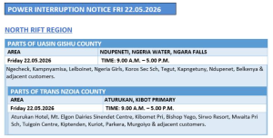 Kenya Power Announces Friday Outages in Nairobi, North Rift & Mt. Kenya