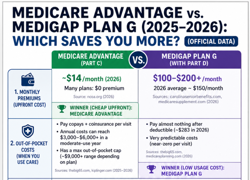 Medicare Advantage vs. Medigap Plan G (2025–2026): Which Saves You More? (Official Data)